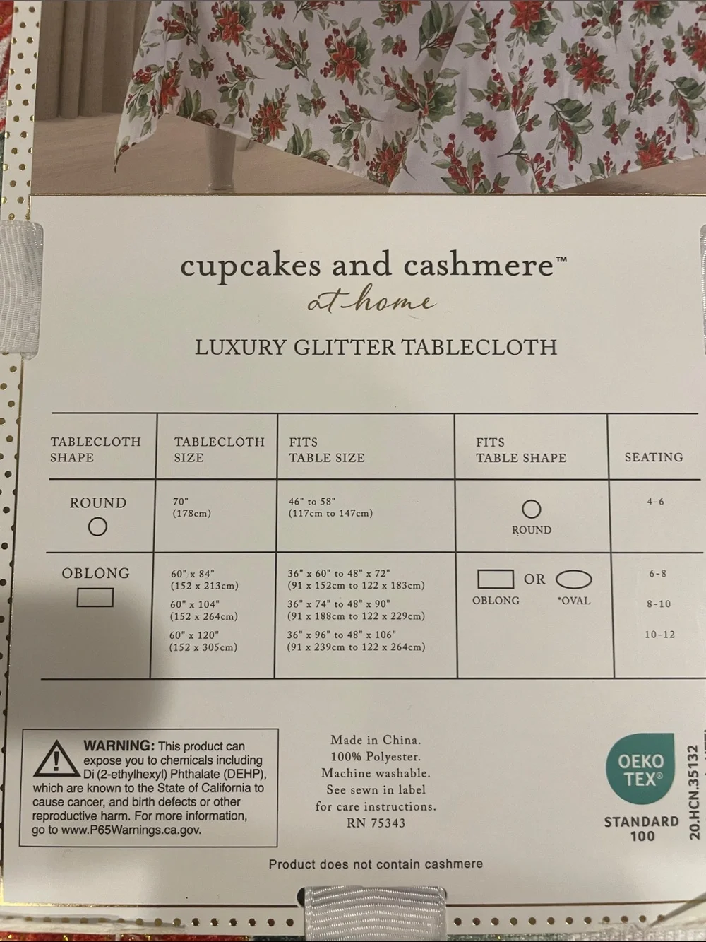 NWT Cupcakes and Cashmere Christmas Tablecloth 60
